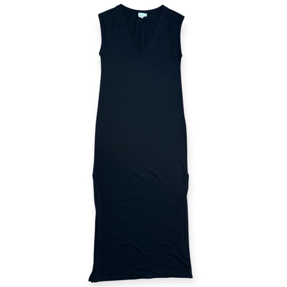 Felicite Apparel V-Neck Cotton Jersey Knit High Slit Dress In Black Sz XS(Sz 1)